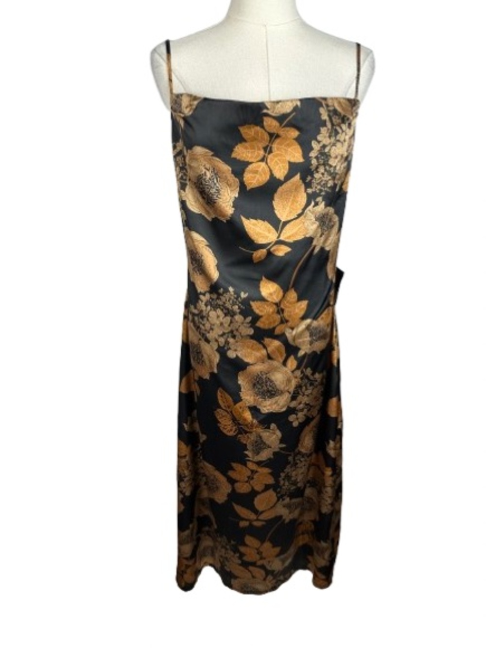 Lulu's Black Slip Midi Dress with Gold Floral Jacquard